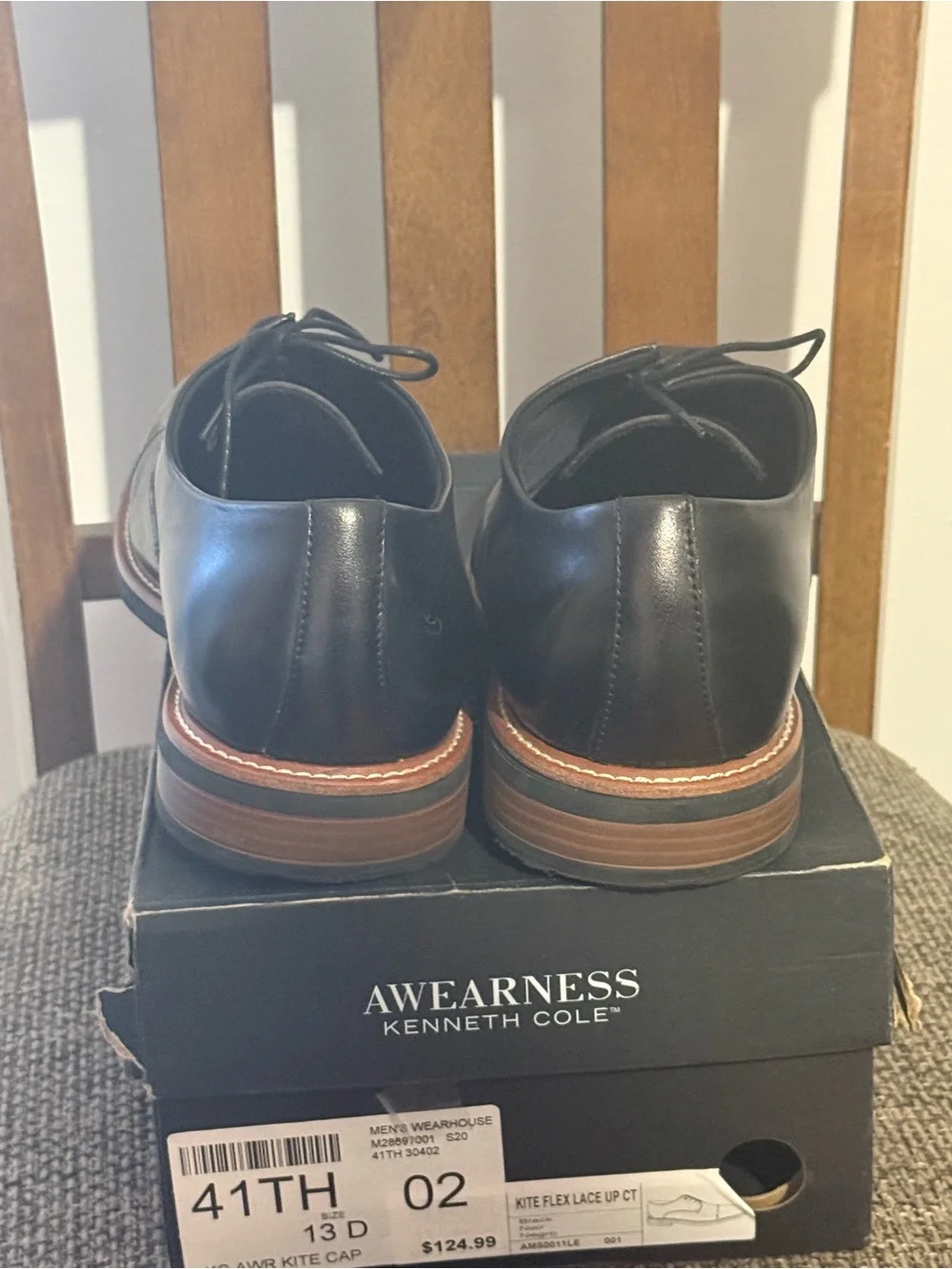 Kenneth Cole Black Leather Cap-Toe Derby with Brown Welt